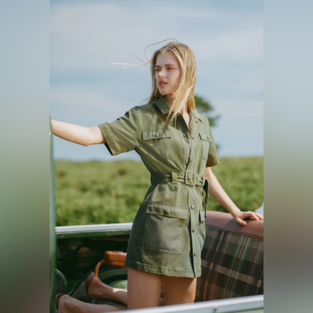 SOLID & STRIPED Khaki Belted Utility Dress